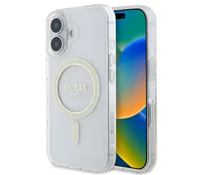 Guess IML Glitter Ring MagSafe Zadní Kryt pro Apple iPhone 16 Plus čirá
