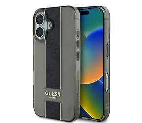 Guess IML Middle 4G Stripe Zadní Kryt pro Apple iPhone 16 černá