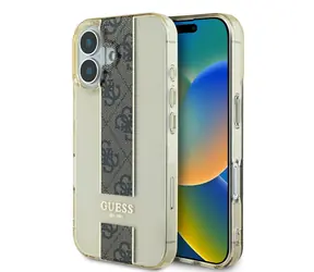Guess IML Middle 4G Stripe Zadní Kryt pro Apple iPhone 16 hnědá