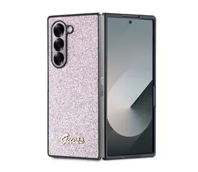Guess PC/TPU Glitter Flakes Metal Logo Zadní Kryt pro Samsung Galaxy Z Fold 6 růžová