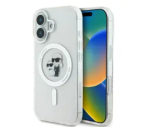 Karl Lagerfeld IML Glitter Karl and Choupette MagSafe Zadní Kryt pro Apple iPhone 16 čirá