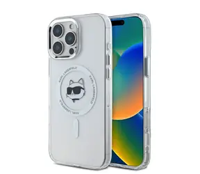 Karl Lagerfeld IML Choupette Head Metal Frame MagSafe Zadní Kryt pro Apple iPhone 16 Pro čirá