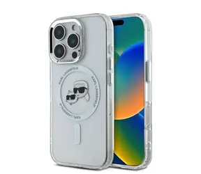 Karl Lagerfeld IML K&CH Heads Metal Frame MagSafe Zadní Kryt pro Apple iPhone 16 Pro čirá