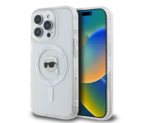 Karl Lagerfeld IML Karl Head Metal Frame MagSafe Zadní Kryt pro Apple iPhone 16 Pro čirá