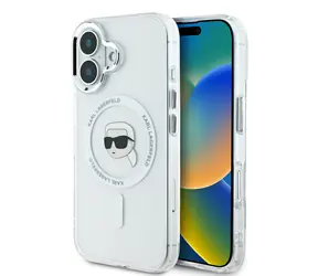 Karl Lagerfeld IML Karl Head Metal Frame MagSafe Zadní Kryt pro Apple iPhone 16 čirá