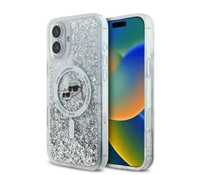 Karl Lagerfeld Liquid Glitter Karl and Choupette Heads MagSafe Zadní Kryt pro Apple iPhone 16 čirá
