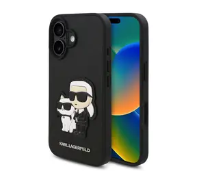 Karl Lagerfeld PU Saffiano Karl and Choupette Zadní Kryt pro Apple iPhone 16 černá