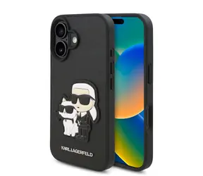 Karl Lagerfeld PU Saffiano Karl and Choupette Zadní Kryt pro Apple iPhone 16 Plus černá