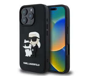 Karl Lagerfeld PU Saffiano Karl and Choupette Zadní Kryt pro Apple iPhone 16 Pro černá