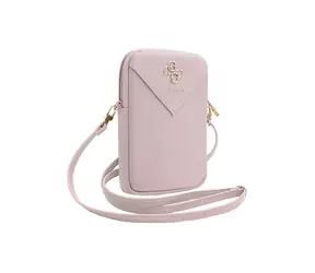 Guess PU Grained 4G Metal Logo Taška na Telefon se Zipem růžová