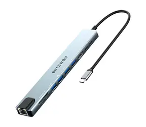 Blitzwolf BW-TH5 Dokovací stanice stříbrná / 2x USB / USB-C / RJ45 / SD karta 