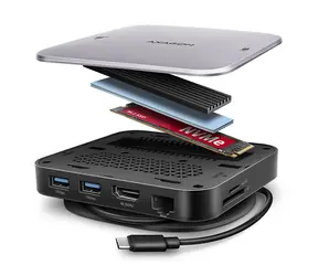 AXAGON HMC-UFO, USB 10Gbps hub, 2x USB-A, USB-C, HDMI 4k/60, RJ-45, M.2 slot, SD/mSD, audio, PD 100W, kabel USB-C 65cm
