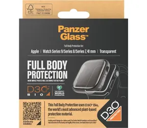 PanzerGlass Tvrzené sklo Full Body D3O pro Apple Watch 9/8/7 41 mm transparentní