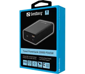 Sandberg Ttravel Powerbank černá / USB-C PD 65W / 20000mAh / USB-C / USB-A