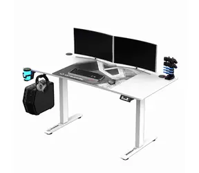 ULTRADESK LEVEL V2 bílá / Herní elektricky nastavitelný stůl / 140 x 68 x 72-117 cm / držák sluchátek&nápojů