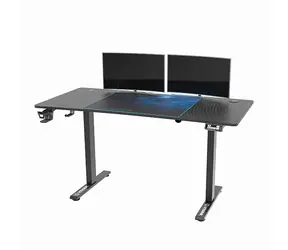 ULTRADESK LEVEL V2 modrá / Herní elektricky nastavitelný stůl / 140 x 68 x 72-117 cm / držák sluchátek&nápojů
