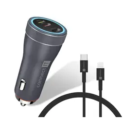 CONNECT IT InCarz DUPLEX nabíječka do auta šedá / 27W / 2x USB-C / 1x Lightning
