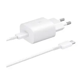 SAMSUNG EP-TA800EWE 25W adaptér + USB-C kabel (Bulk) bílá / USB-C nabíječka / 25W / S kabelem  