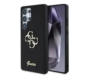 Guess PU Fixed Glitter 4G Metal Logo Zadní Kryt pro Samsung Galaxy S25 Ultra černá