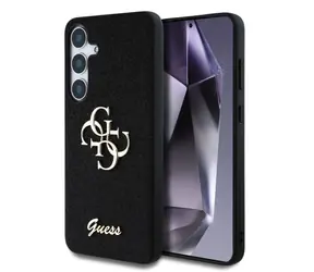 Guess PU Fixed Glitter 4G Metal Logo Zadní Kryt pro Samsung Galaxy S25+ černá