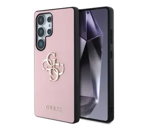 Guess PU Grained 4G Metal Logo Zadní Kryt pro Samsung Galaxy S25 Ultra růžová