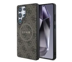 Guess PU Leather 4G Colored Ring MagSafe Zadní Kryt pro Samsung Galaxy S25 Ultra hnědá