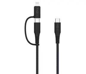 FIXED Dlouhý nabíjecí a datový opletený kabel s konektory USB-C/USB-C a Lightning adaptérem PD 3m MFi PD 60W šedý
