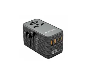 Verbatim UTA-06 Univerzální cestovní adaptér / 2x USB-C / PD 100W a QC4+ / 2xUSB-A QC 3.0 / černá 