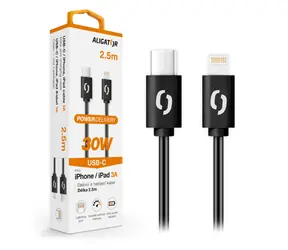 Aligator Datový kabel POWER 30W / USB-C/Lightning 3A / 2 / 5m černý