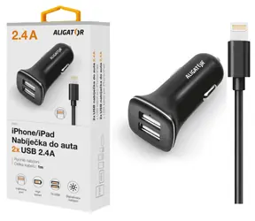 Aligator Nabíječka do auta pro iPh 5/6/7/8 s 2xUSB výstupem 2 / 4A / Turbo charge / černá