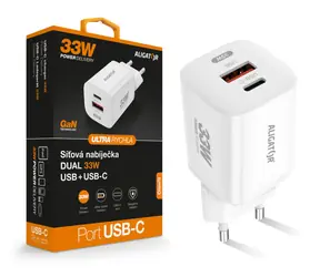 Aligator Rychlá nabíječka GaN / PD 33W USB + USB-C / bílá