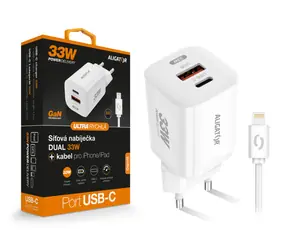 Aligator Rychlá nabíječka GaN / PD 33W / USB-C/Lightning kabel / bílá