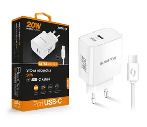 Aligator Rychlá nabíječka PD 20W USB-C / USB-C/USB-C kabel / bílá