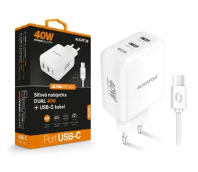 Aligator Rychlá nabíječka ALIGATOR / PD 40W / 2xUSB-C / USB-C/USB-C kabel / bílá