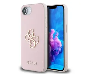 Guess PU Grained 4G Metal Logo Zadní Kryt pro iPhone 16e růžová