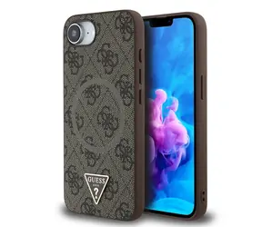 Guess PU 4G Strass Triangle Metal Logo Zadní Kryt pro iPhone 16e hnědá