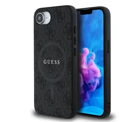 Guess PU Leather 4G Colored Ring MagSafe Zadní Kryt pro iPhone 16e černá