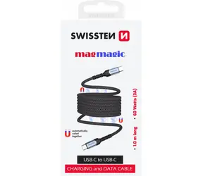 SWISSTEN Magnetický datový kabel USB-C - USB-C 1m / 60W / opletený