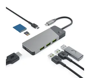 Green Cell GC Connect HUB USB-C PD 85W / hub 7-port / 15cm / 3xUSB-A / 1xUSB-C / 1xHDMI / 1xSD / 1xmicroSD / 4K