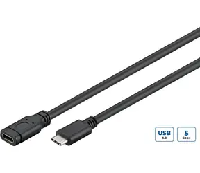 MicroConnect USB3.1CC05EX Prodlužovací kabel USB-C 3.2 Gen 1 0.5m černá / 1x USB-C(M) / 1x USB-C(F)