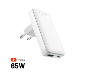 FIXED Síťová GaN nabíječka Slim Traveller s USB-C a USB výstupem s vyměnitelnými adaptéry 65W bílá