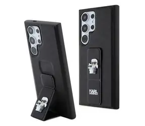 Rozbaleno - Karl Lagerfeld Saffiano Grip Stand Metal Logo Zadní Kryt pro Samsung Galaxy S24 Ultra Black / rozbaleno