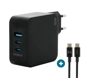 Mobilis Wall Charger 100W černá / 2x USB-C / 1x USB-A / nabíjecí kabel USB-C - USB-C