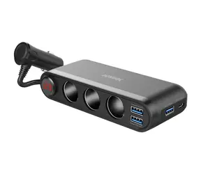 YENKEE YAC 470 černá / Nabíjecí adaptér do auta / 3x USB-A / 1x USB-C / 3x 12V výstup / 0.7 m