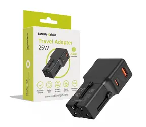 Mobile Origin Travel adapter 25W černá / Cestovní nabíječka / EU/US/UK/AU