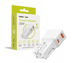 Mobile Origin Travel adapter 25W bílá / Cestovní nabíječka / EU/US/UK/AU