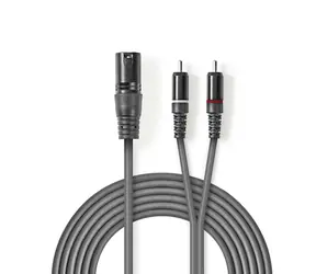 Nedis Vyvážený Audio kabel XLR 3pinový (M) - 2x RCA (M) 3.00 m tmavě šedá 