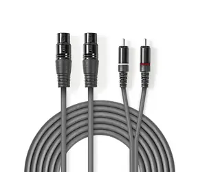Nedis Vyvážený Audio kabel 2x XLR 3pinová (F) - 2x RCA (M) 3.00 m tmavě šedá