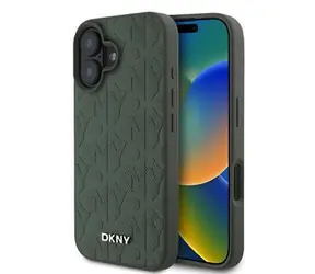 DKNY PU Leather Grid Pattern Magsafe Zadní Kryt pro iPhone 16 Green