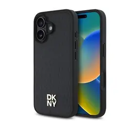 DKNY PU Leather Repeat Pattern Stack Logo MagSafe Zadní Kryt pro iPhone 16 Plus Black